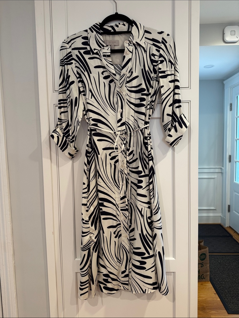 Black & White Abstract Button-Front Shirt Dress